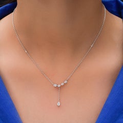 Delicate Natural 0.41 Carat Diamond Lariat Y Necklace in 18k Solid White Gold
