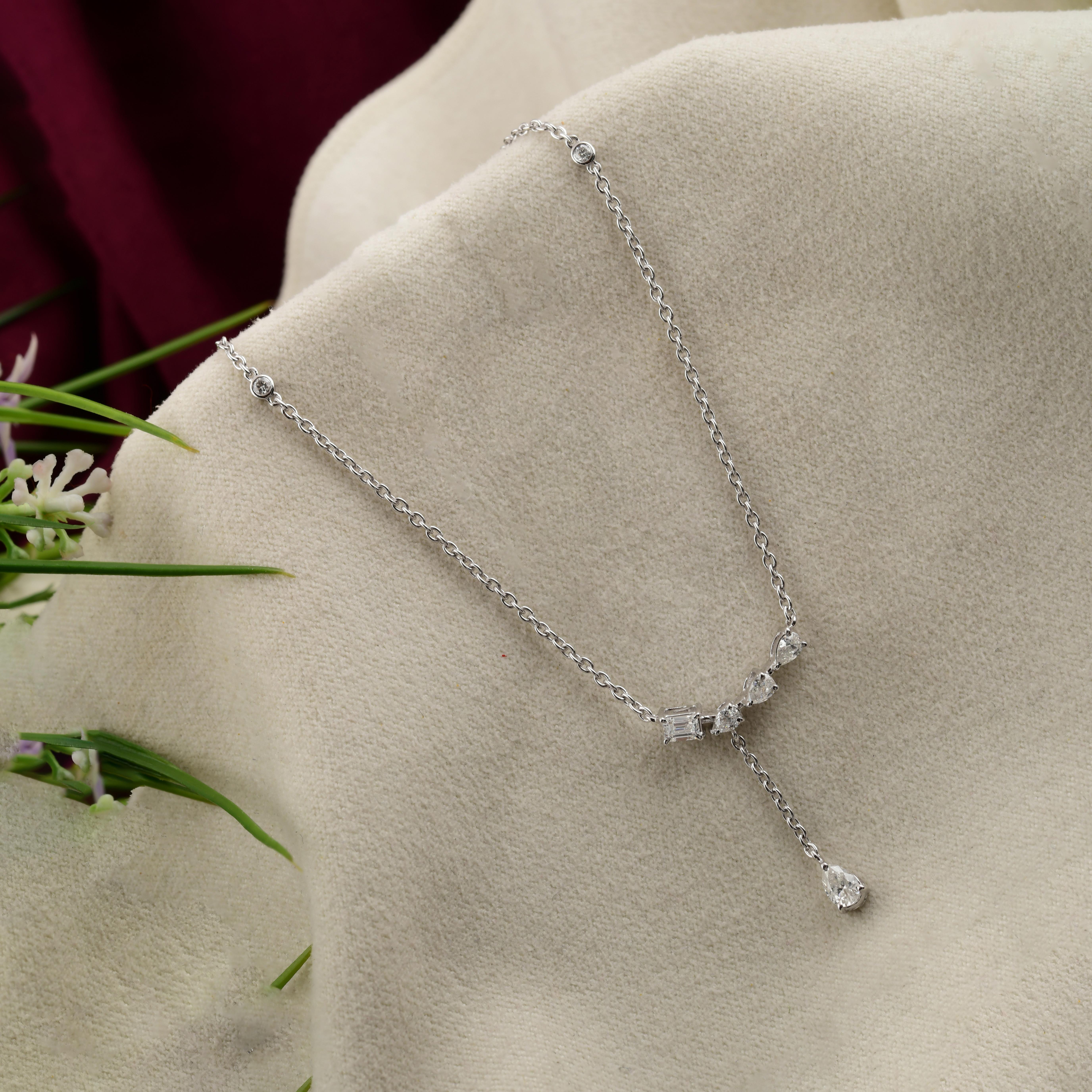 Moderno Delicata collana a Y con diamanti naturali in oro bianco massiccio 18 carati in vendita