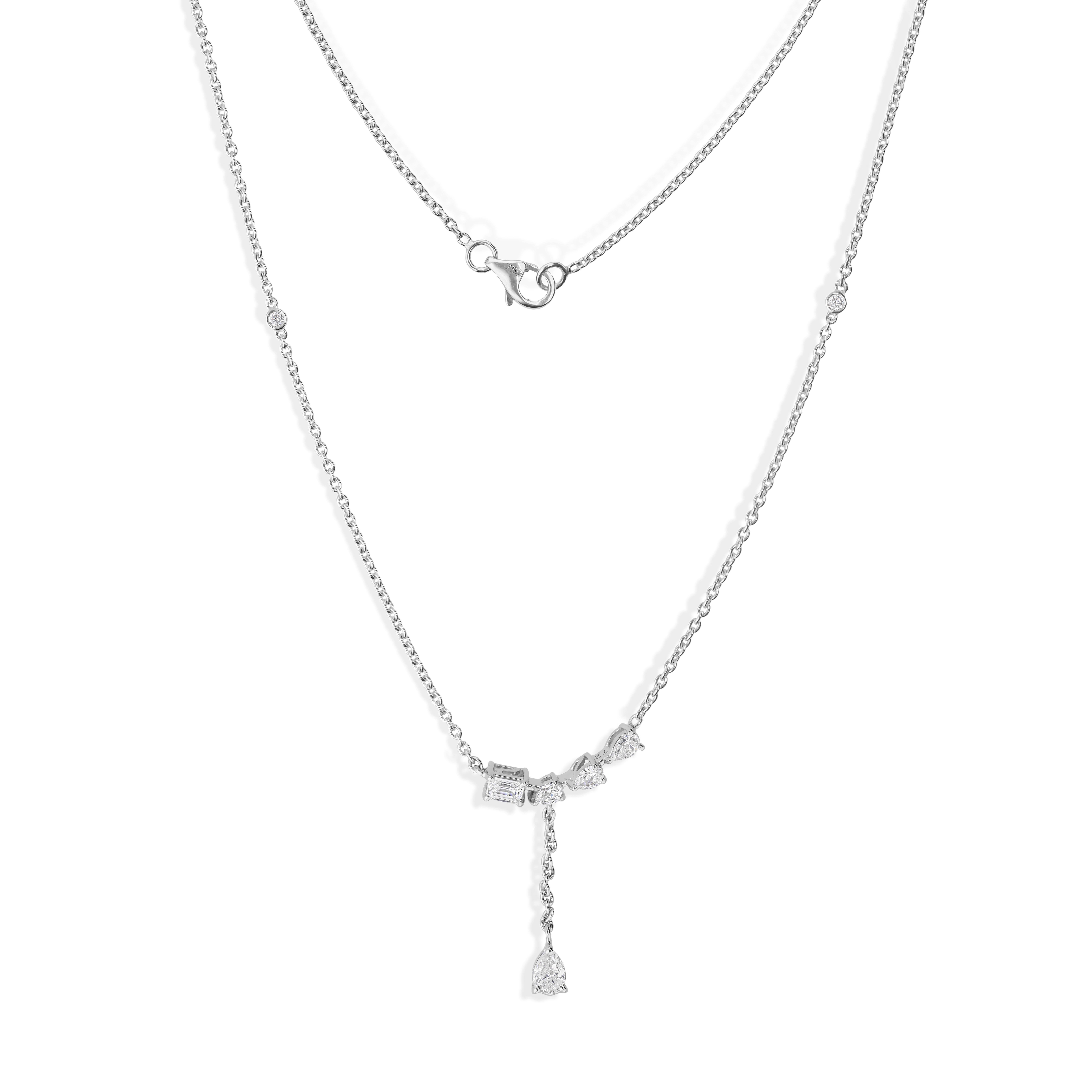 Donna Delicata collana a Y con diamanti naturali in oro bianco massiccio 18 carati in vendita