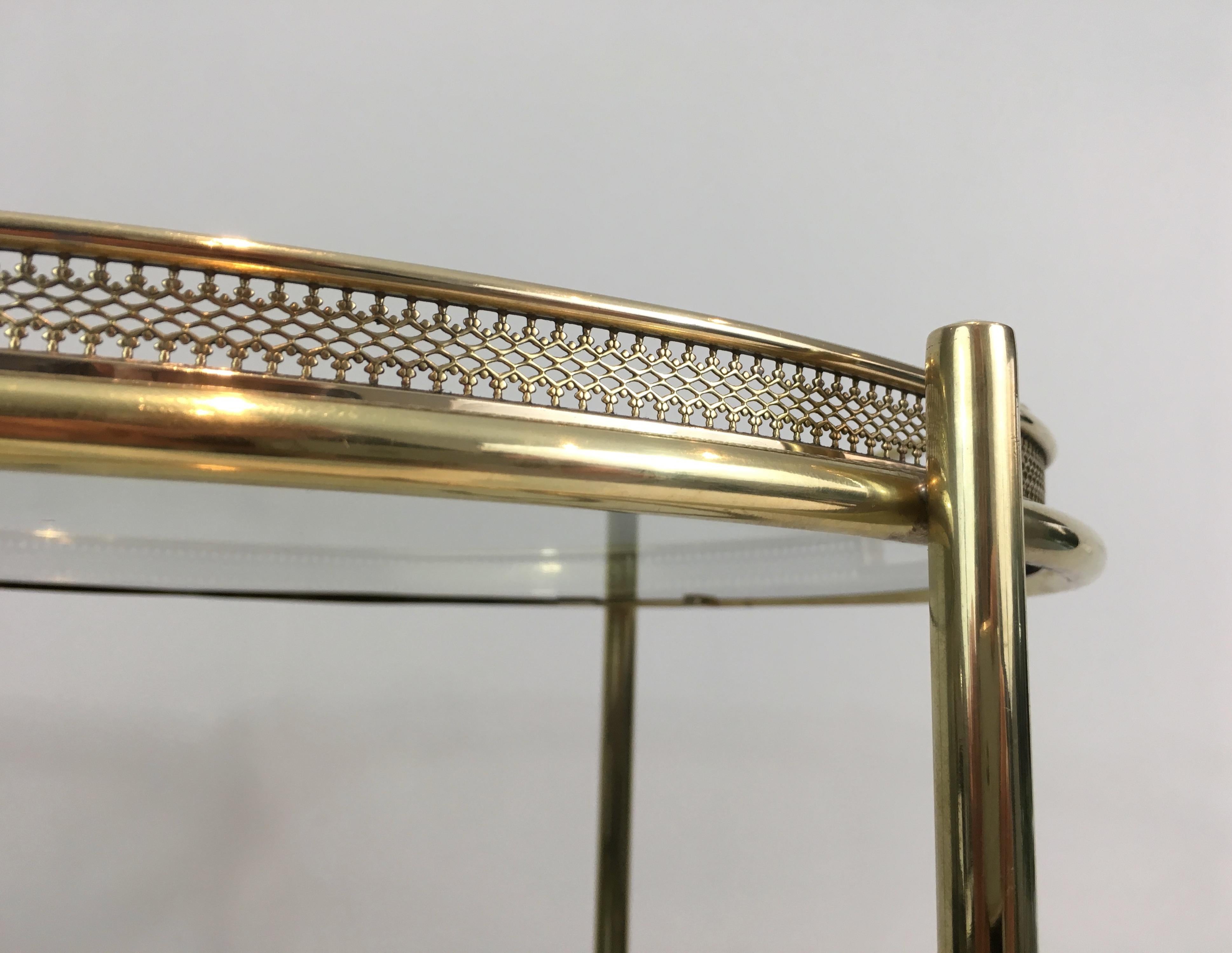 Delicate Neoclassical Oval Brass Trolley with 3 Removable Shelves 7