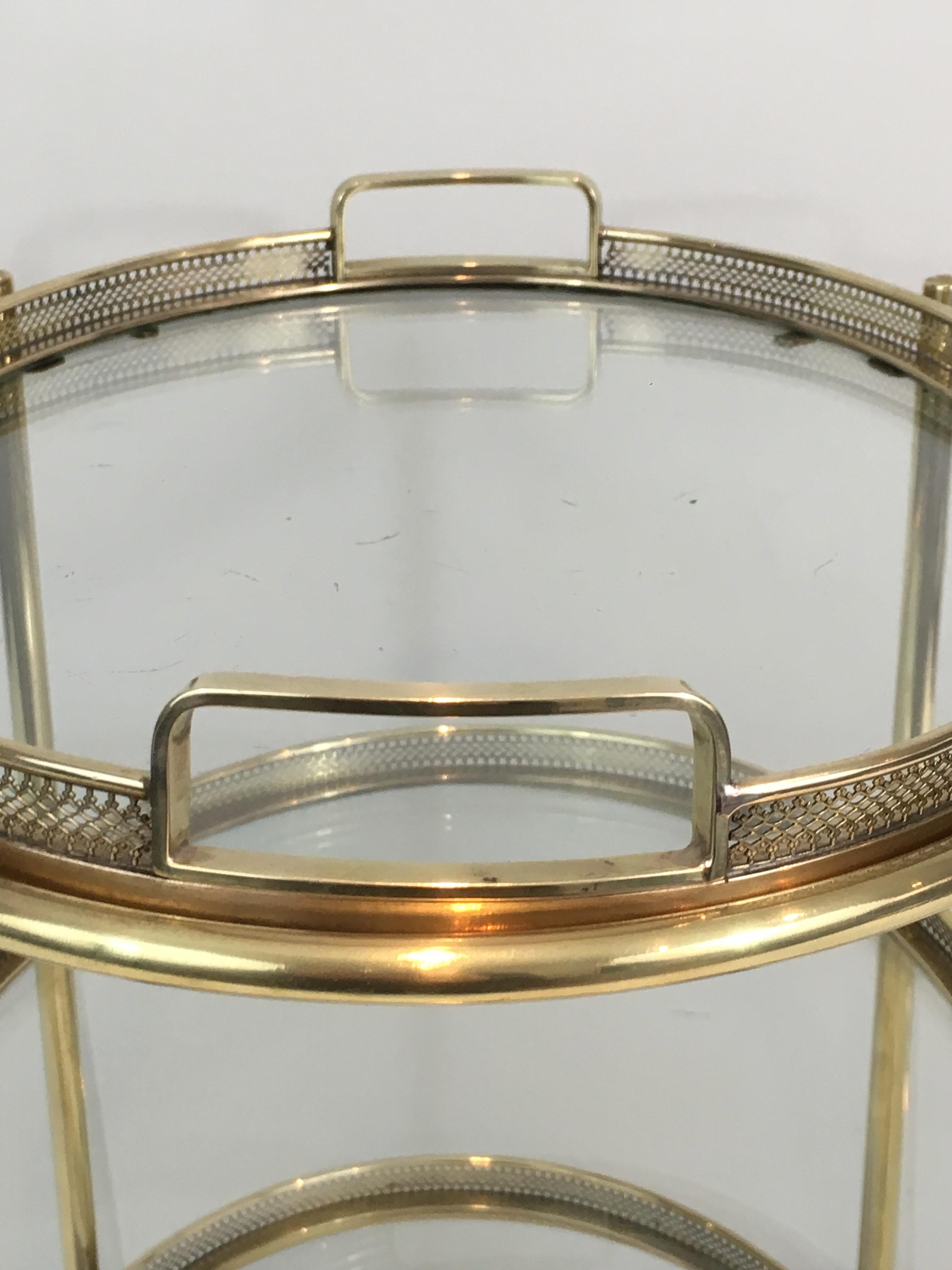 Delicate Neoclassical Oval Brass Trolley with 3 Removable Shelves 11