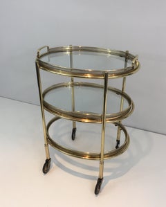 Delicate Neoclassical Oval Brass Trolley with 3 Removable Shelves