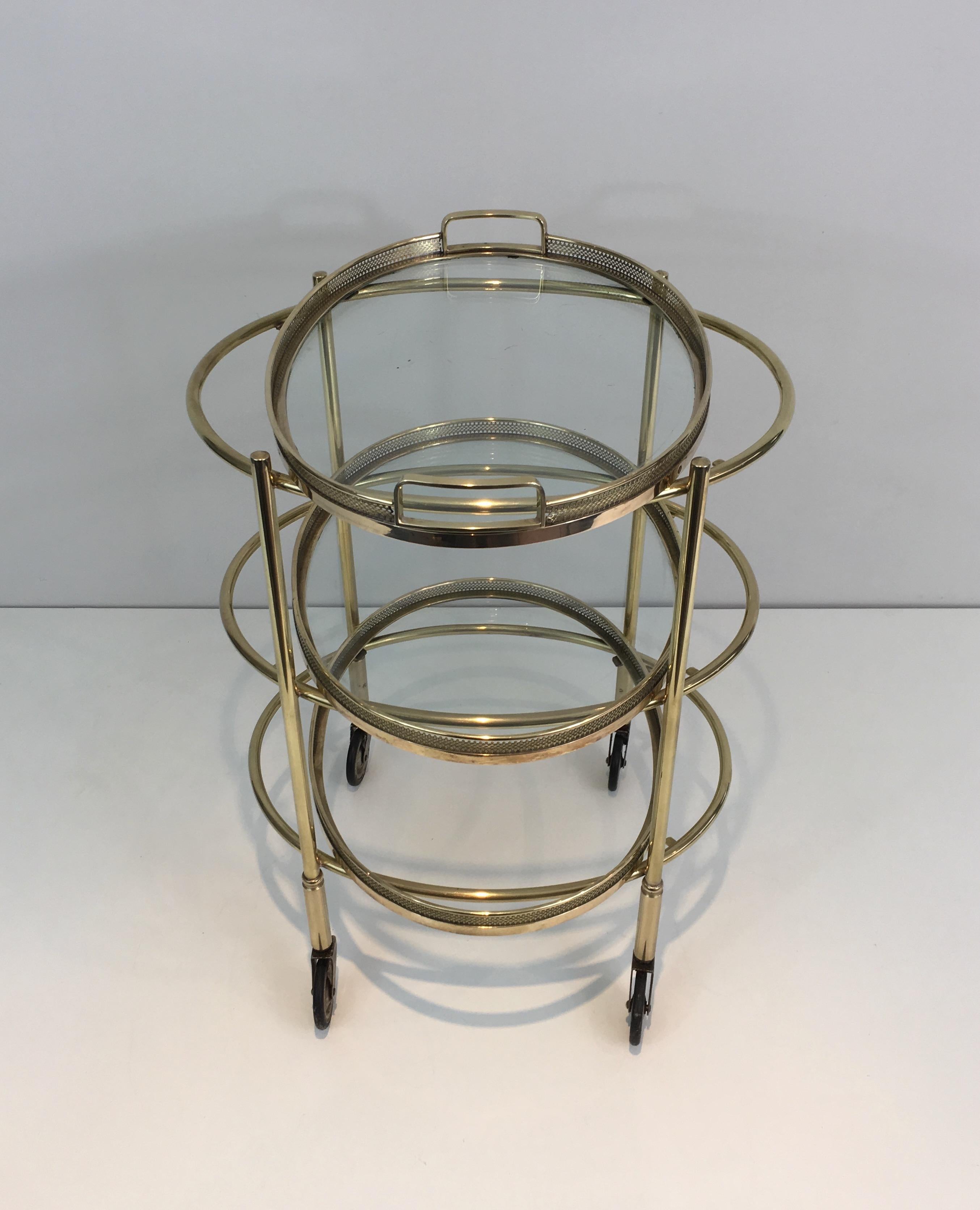 Mid-20th Century Delicate Neoclassical Oval Brass Trolley with 3 Removable Shelves