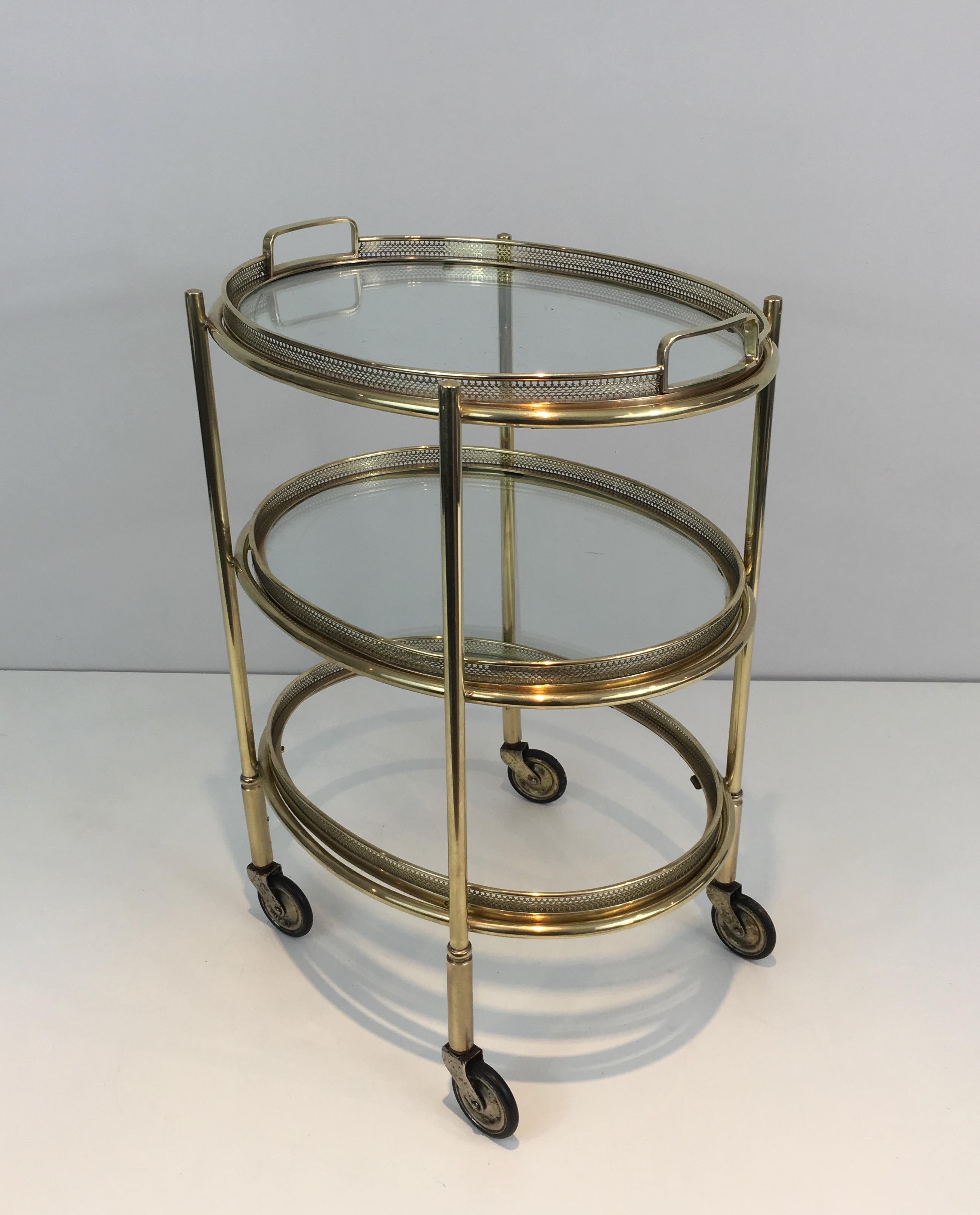 Delicate Neoclassical Oval Brass Trolley with 3 Removable Shelves 1