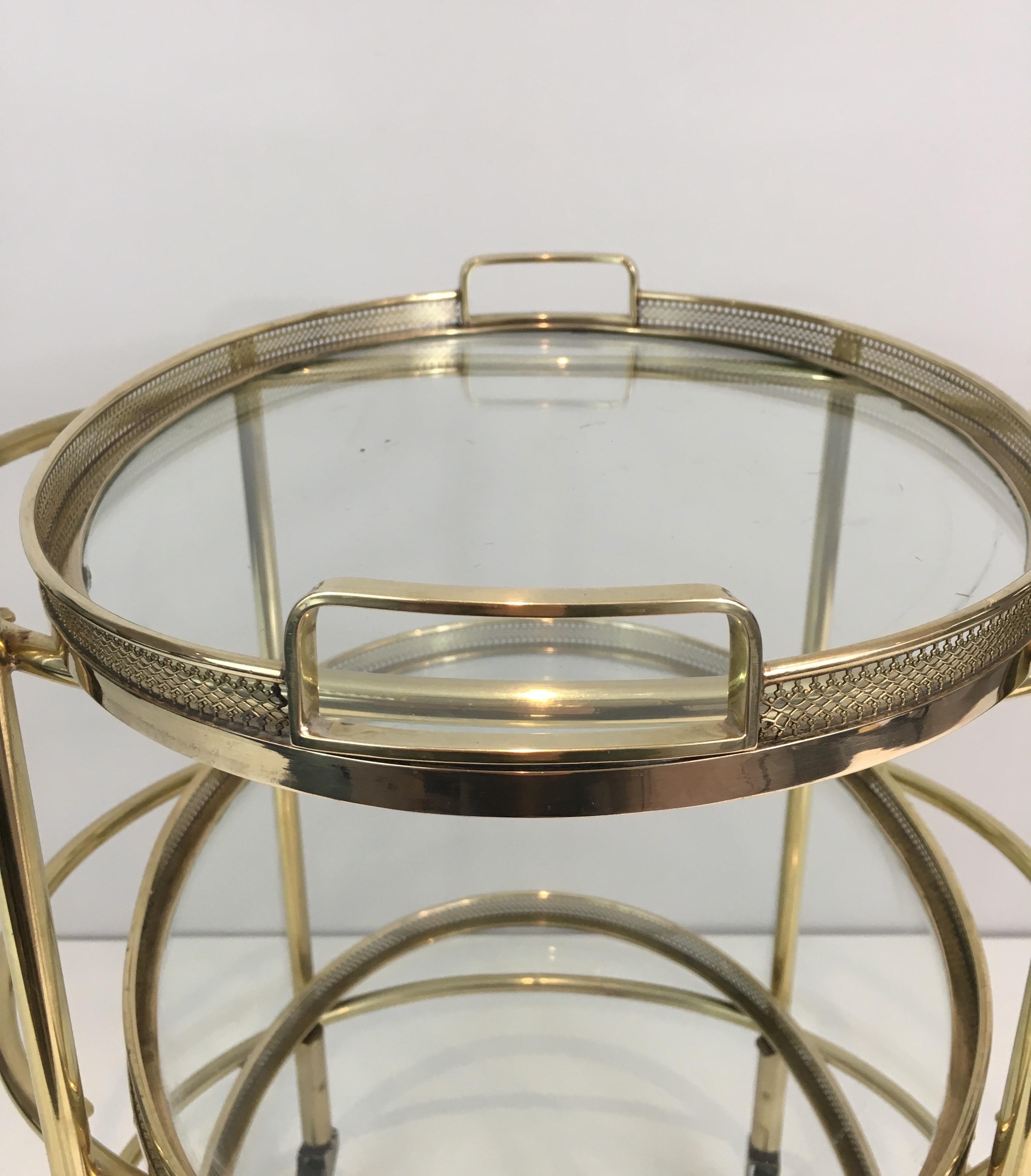 Delicate Neoclassical Oval Brass Trolley with 3 Removable Shelves 2