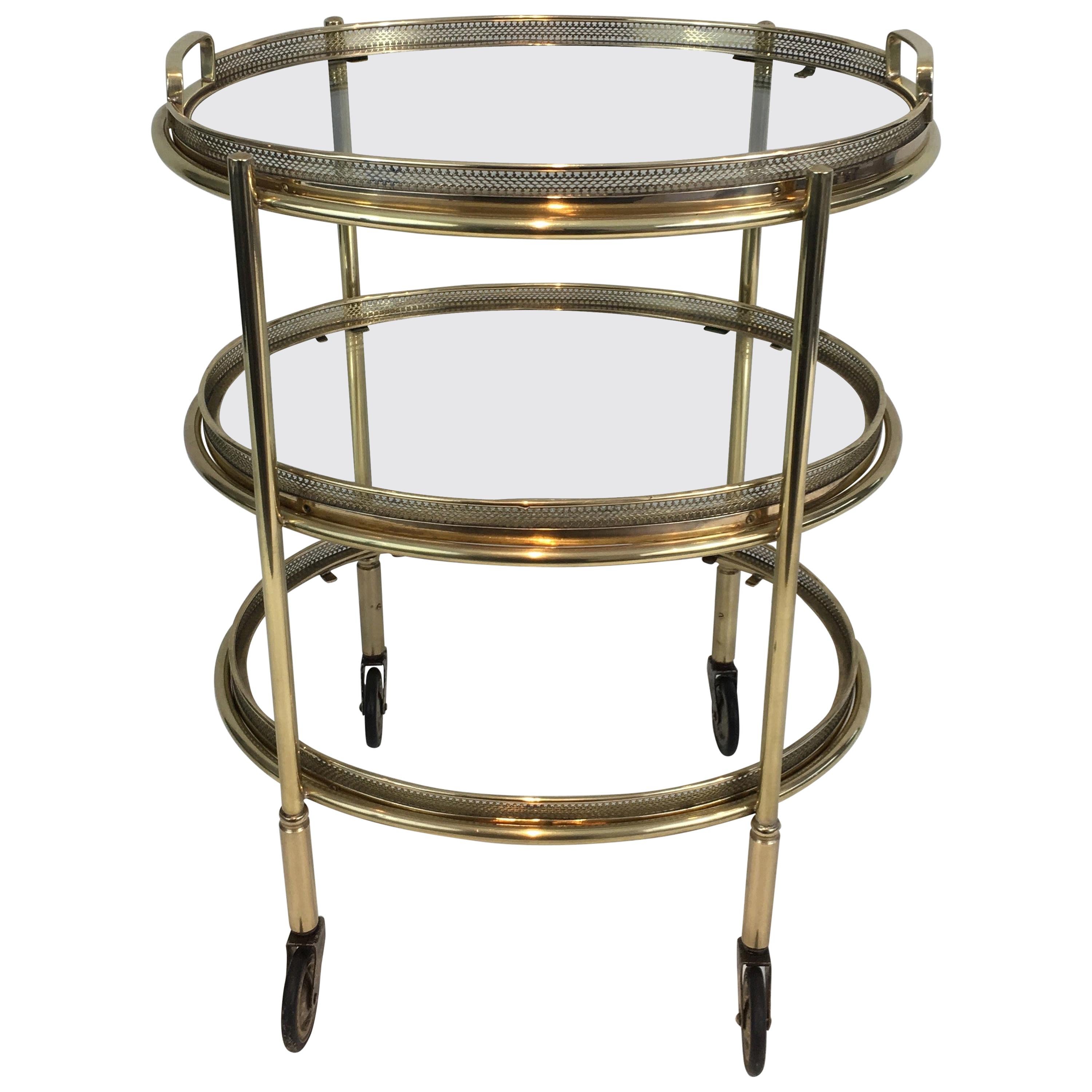 Delicate Neoclassical Oval Brass Trolley with 3 Removable Shelves