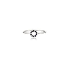 Delicate Open Halo Circle Blue Sapphire Ring in 14k White Gold Everyday Jewelry