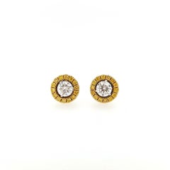 GIA Certified Round Brilliant cut White and Yellow Diamond 18K Gold Earrings