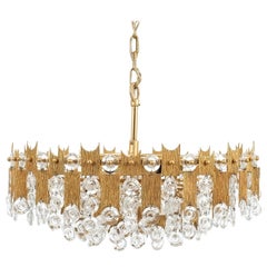 Delicate Palwa Glass and Brass Chandelier, Lamp, 1960