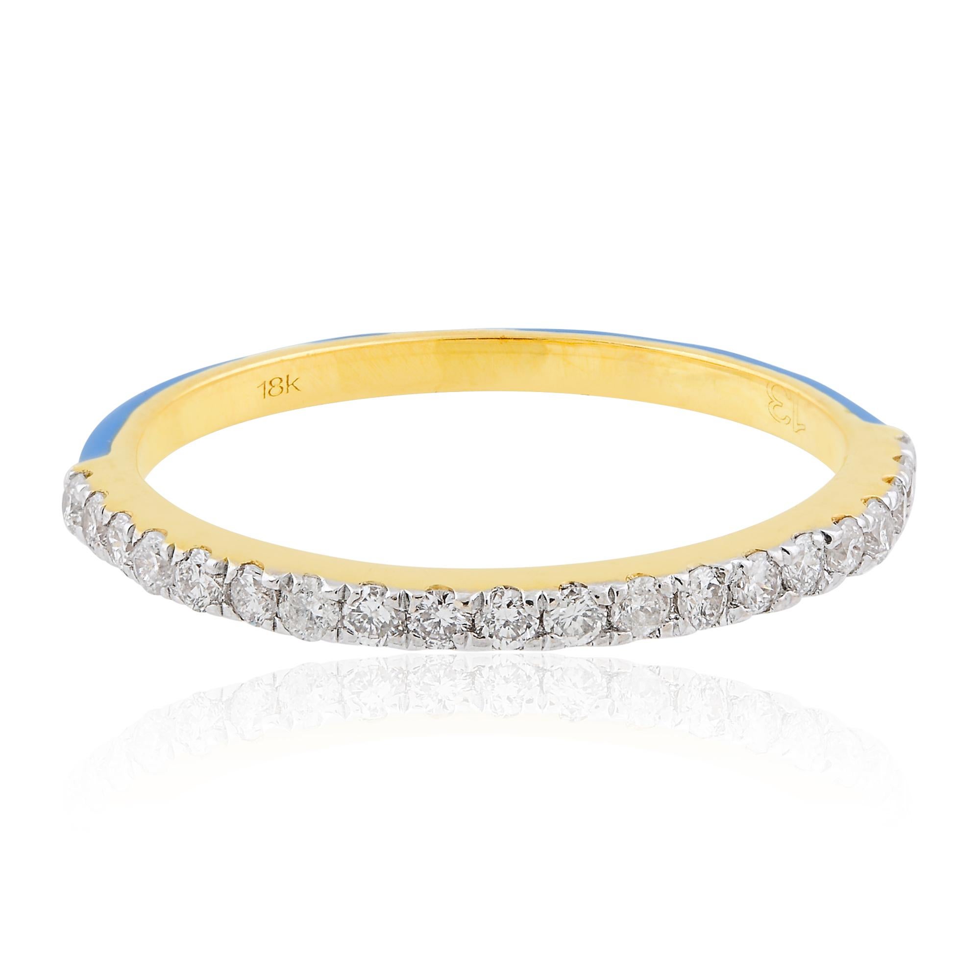 En vente :  Bague demi-éternité en or jaune 18 carats avec diamant pavé et émail bleu 4