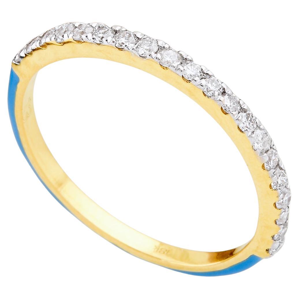 Bague demi-éternité en or jaune 18 carats avec diamant pavé et émail bleu