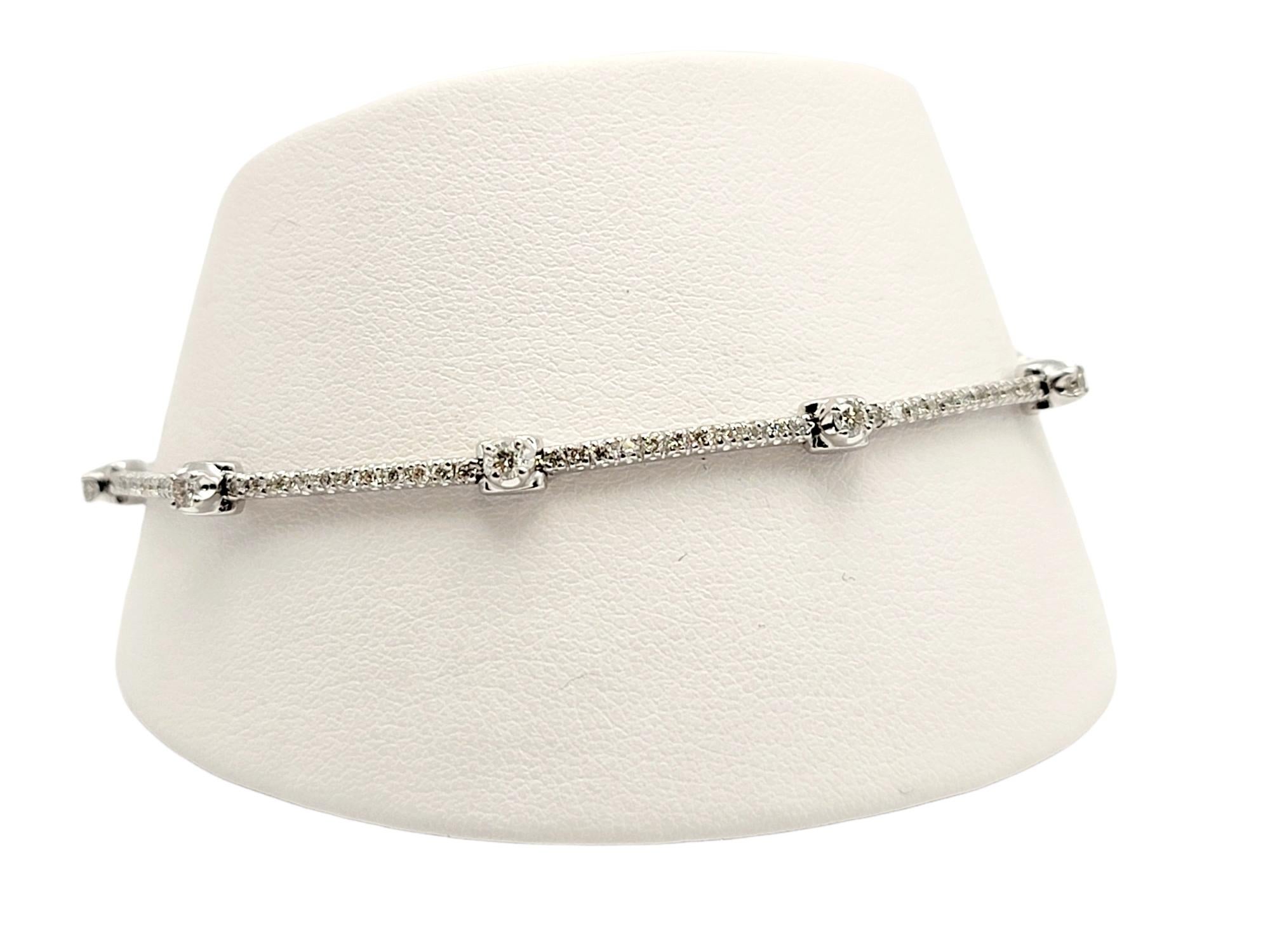 Delicate Pave Round Diamond Station Link Bracelet in 18 Karat White Gold For Sale 6