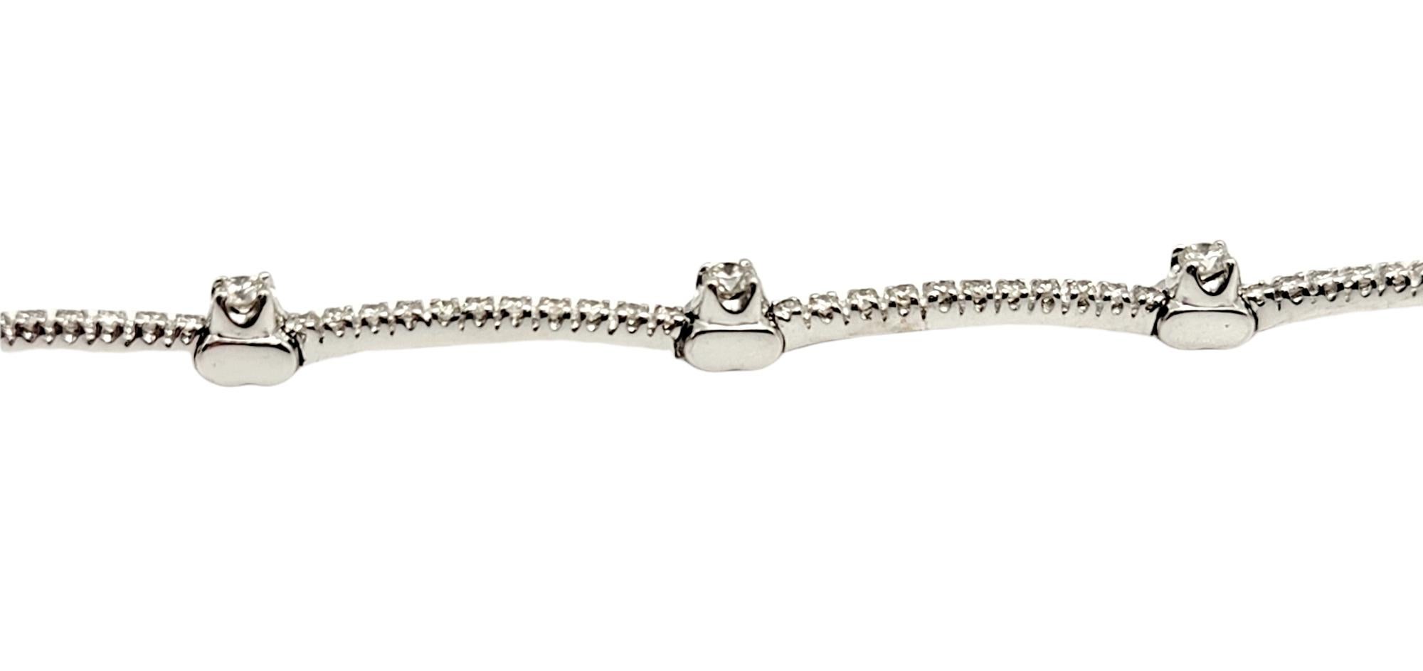 Round Cut Delicate Pave Round Diamond Station Link Bracelet in 18 Karat White Gold For Sale