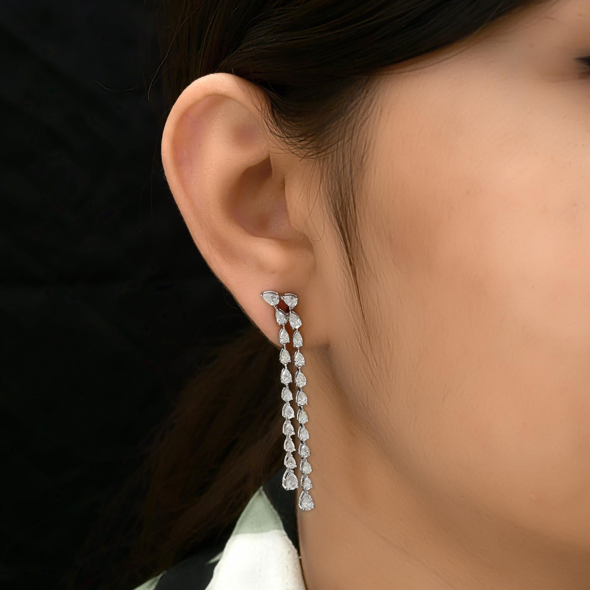 Delicate Pear Cut 3.06Ct Diamond Dangle Drop Earrings For Wife 14K Solid Gold. 
This exquisite drop design features a stunning array of pear-cut diamonds that gracefully descend. The secure lever-back closure offers both elegance and comfort, making