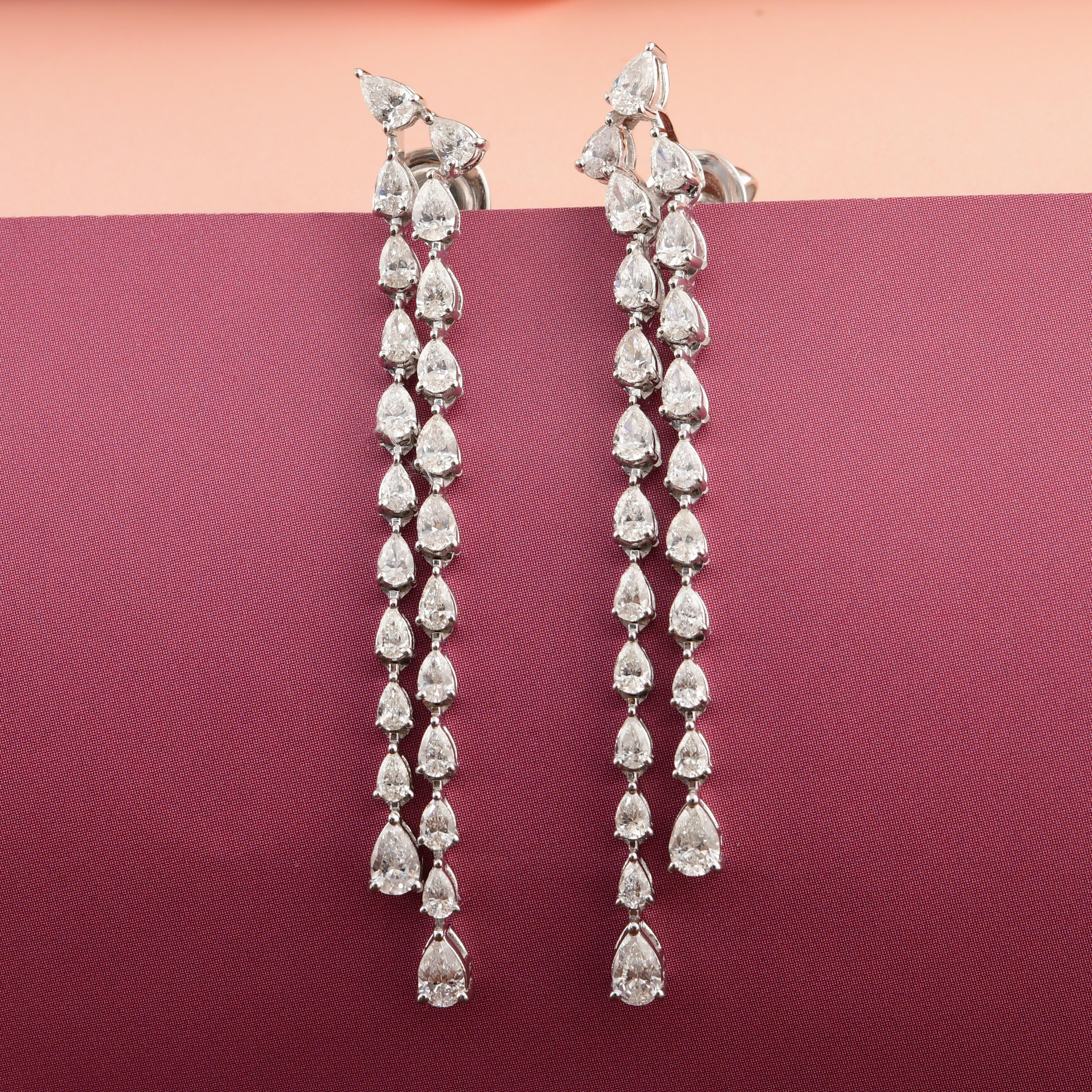 Moderno Delicate Pear Cut 3.06Ct Diamond Dangle Drop Earrings For Wife 18K Solid Gold in vendita