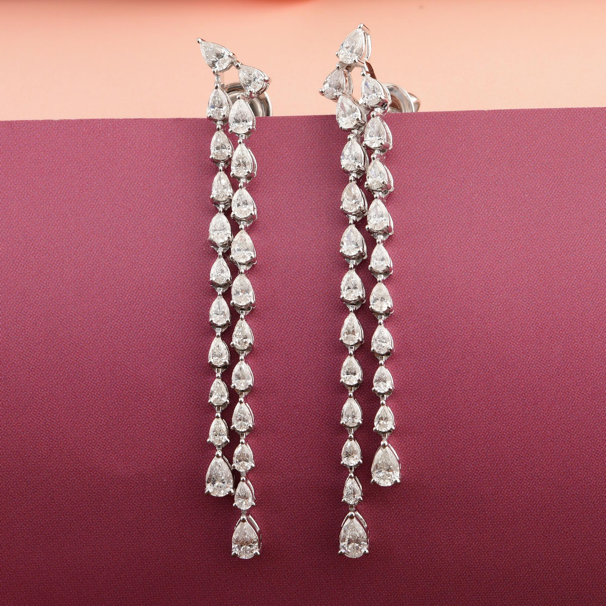 Donna Delicate Pear Cut 3.06Ct Diamond Dangle Drop Earrings For Wife 18K Solid Gold in vendita
