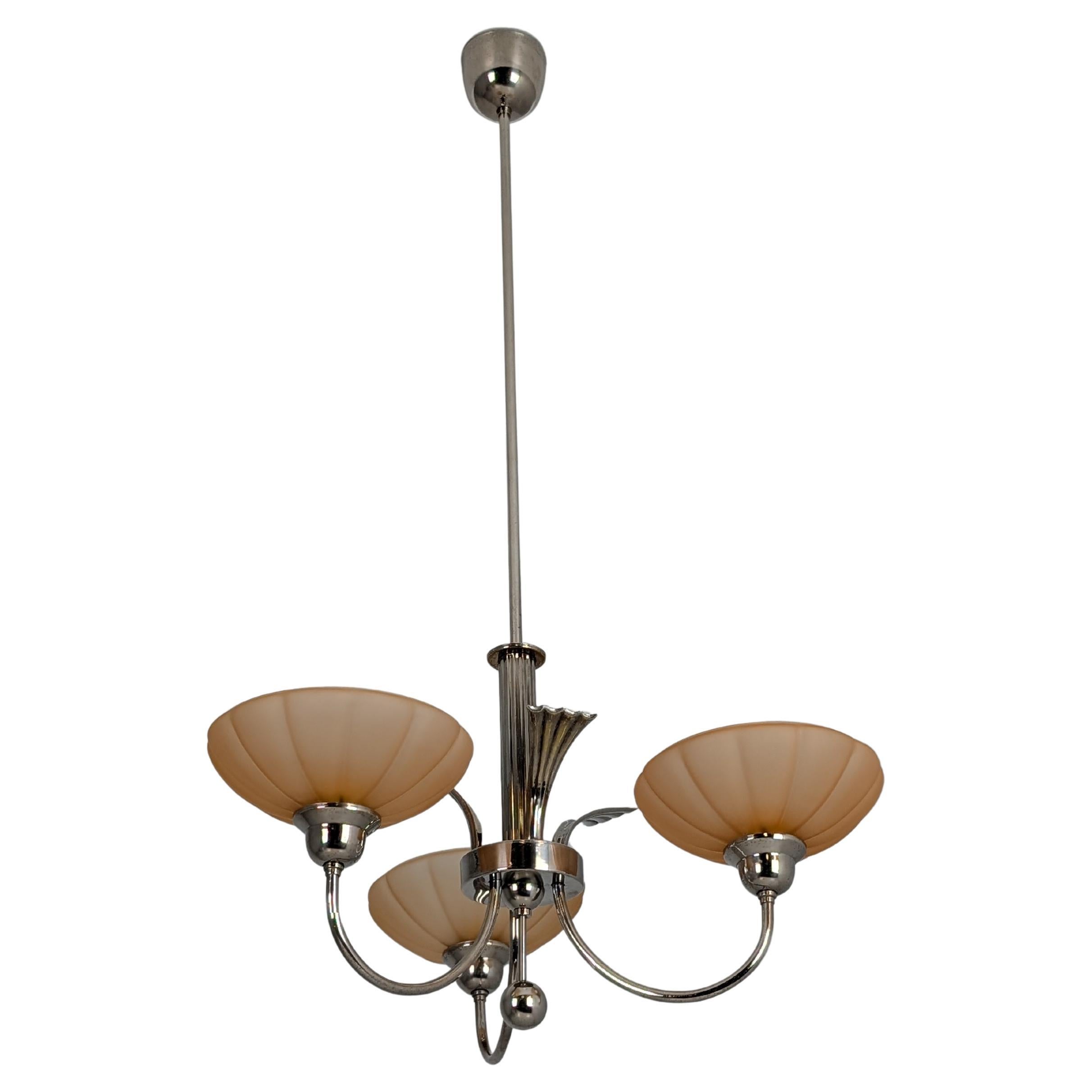 Delicate Pendant in Nickled Brass 
Glass 313/3 Antti Hakkarainen, Finland 1930s For Sale