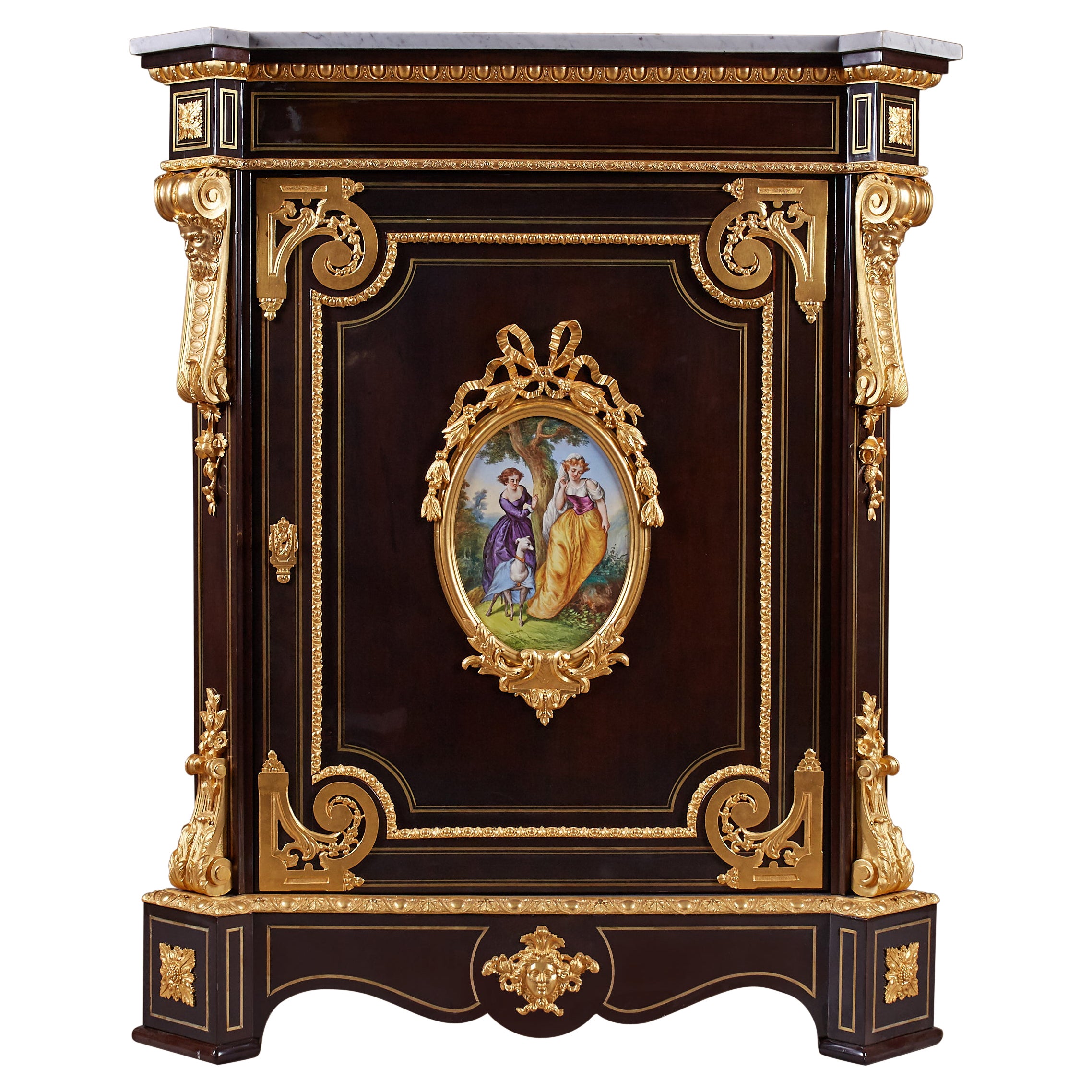 Delicate Porcelain Ormolu and Ebony Cabinet, Napoleon III