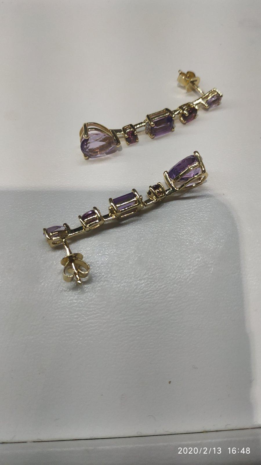 Women's Delicate Precious Diamond Garnet Amethyst Fabulous Yellow Gold Earrings For Sale