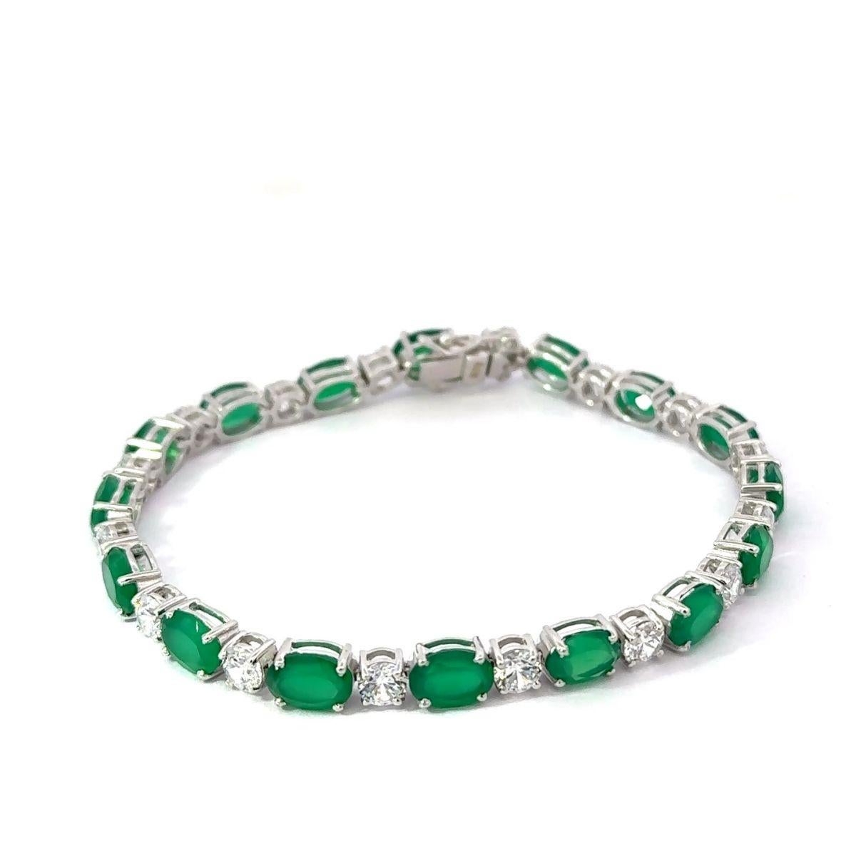 Delicate Prong Set Emerald Birthstone Silver Tennis Bracelet for Graduation Gift For Sale 1