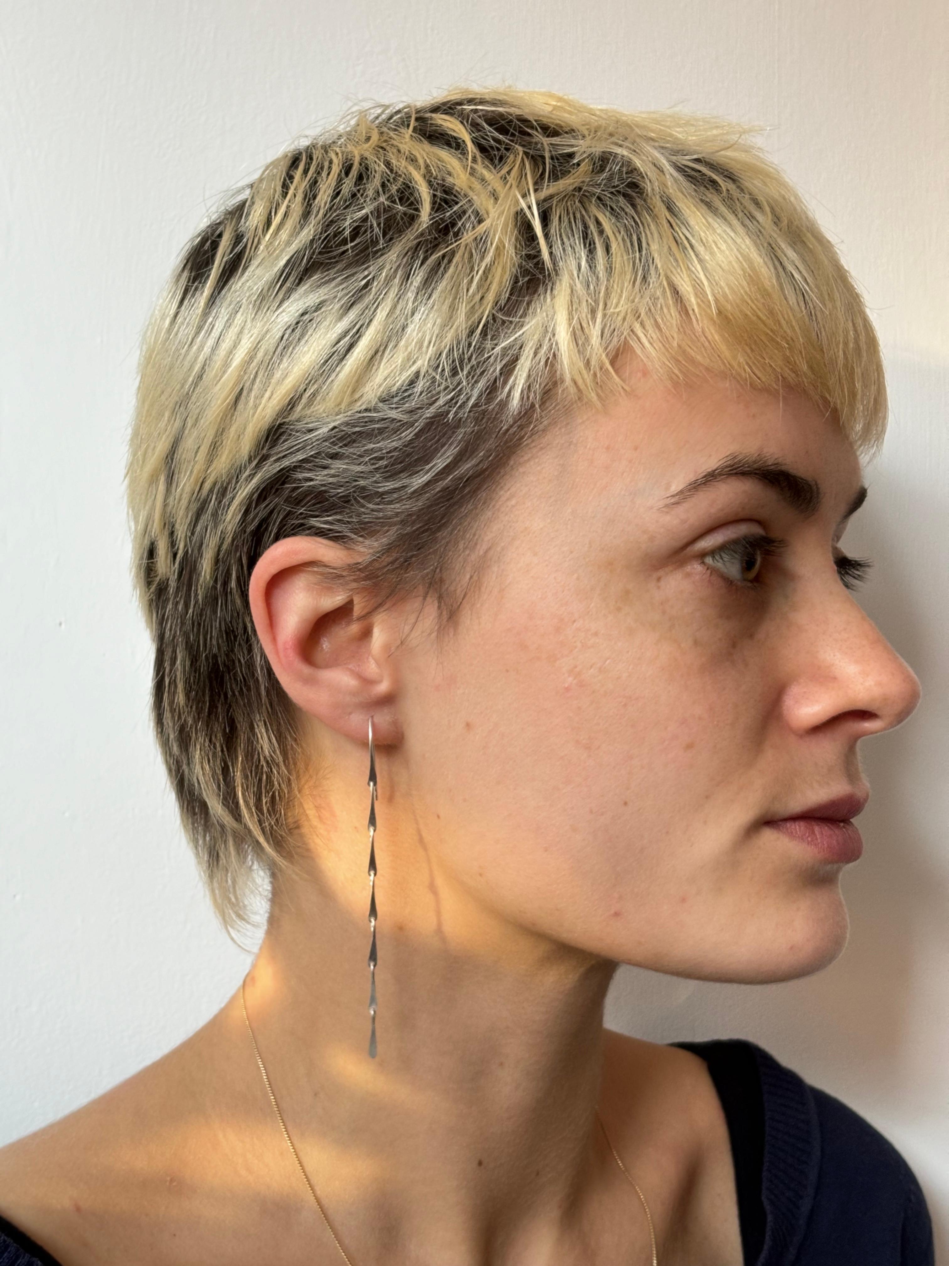 These lightweight earrings are a perfect everyday statement. Flowy delicate hook earrings, inspired by the articulated legs of insects. 

They are fabricated from sterling silver forged links, and are finished with a matte sheen to catch the light