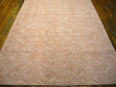 Delicate Rose Background with Geometric Pattern Contemporary American Hooked Rug