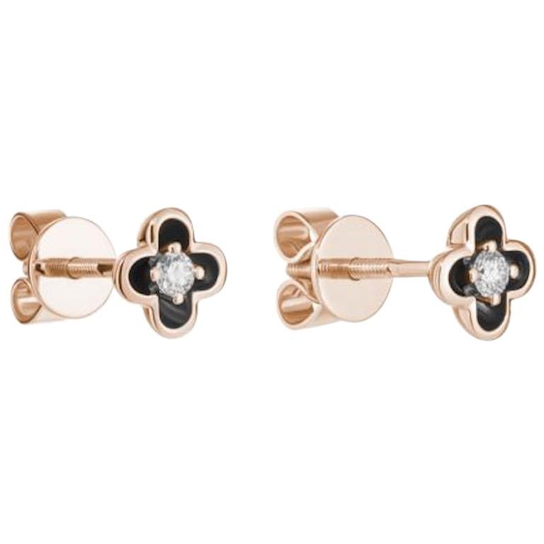 Delicate Rose Gold White Diamond Flower Stud Earrings for Her