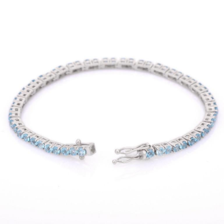 Delicate Rundes Aquamarin-Tennisarmband für Mutterschaft, Geschenk in 925 Sterlingsilber im Zustand „Neu“ im Angebot in New York, NY