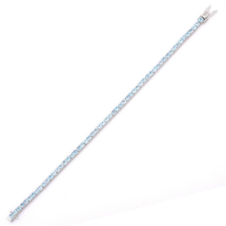 Delicate Rundes Aquamarin-Tennisarmband für Mutterschaft, Geschenk in 925 Sterlingsilber im Angebot 1
