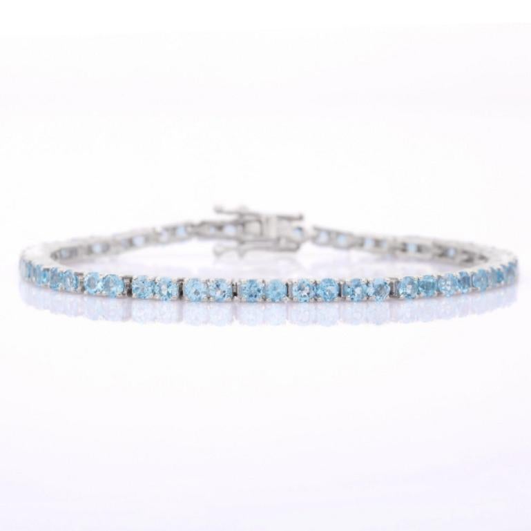Delicate Rundes Aquamarin-Tennisarmband für Mutterschaft, Geschenk in 925 Sterlingsilber im Angebot 2