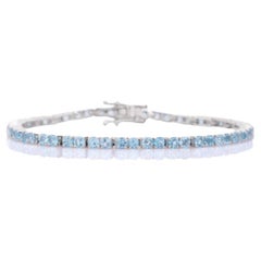 Delicate Round Cut Aquamarine Tennis Bracelet for Her in .925 Sterling Silver