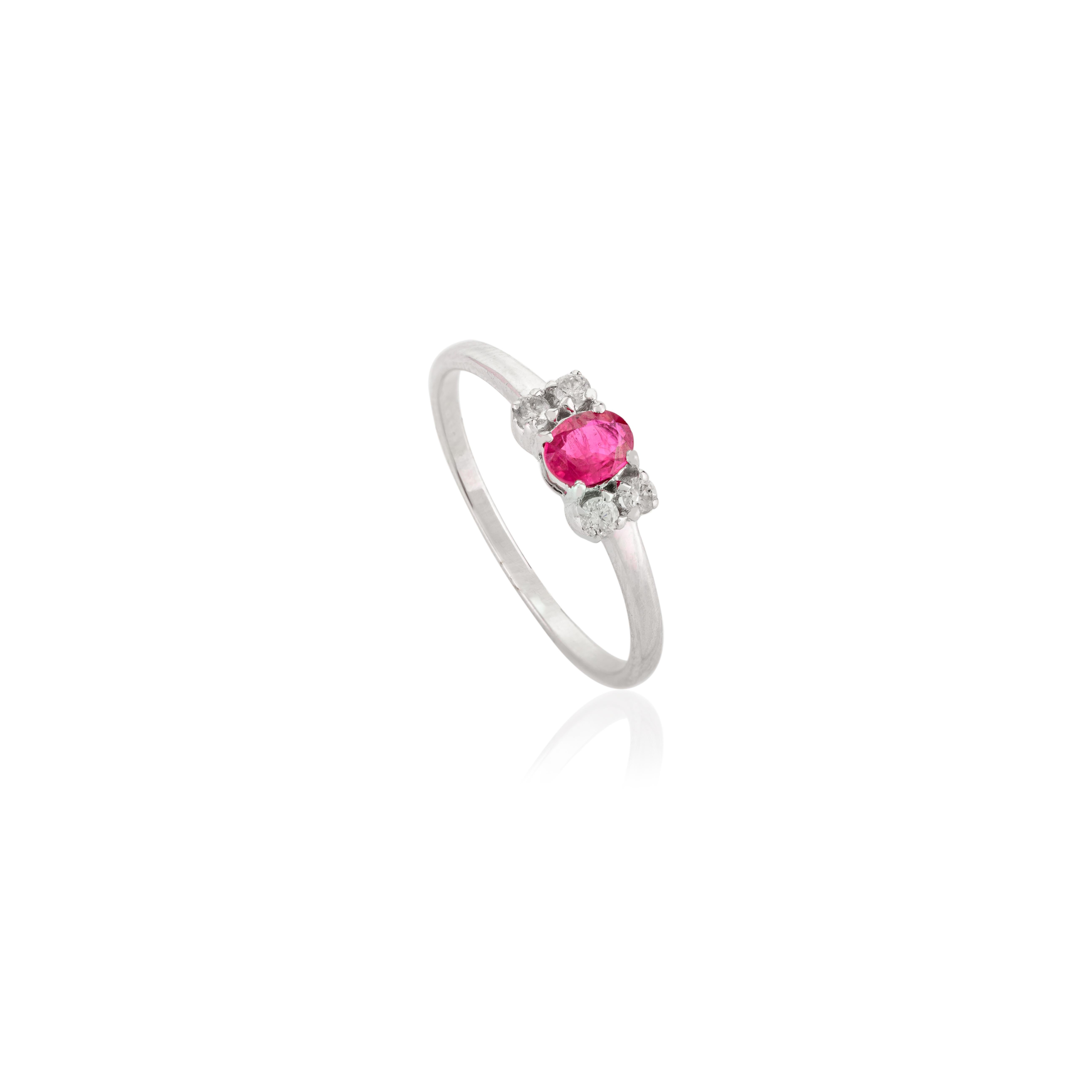 For Sale:  Delicate Ruby and Diamond Promise Ring Gift for Her in 14k Solid White Gold 2