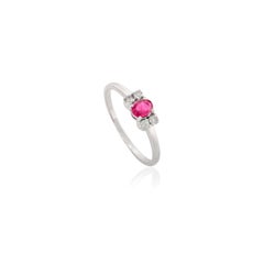 Delicate Ruby and Diamond Promise Ring Gift for Her in 14k Solid White Gold