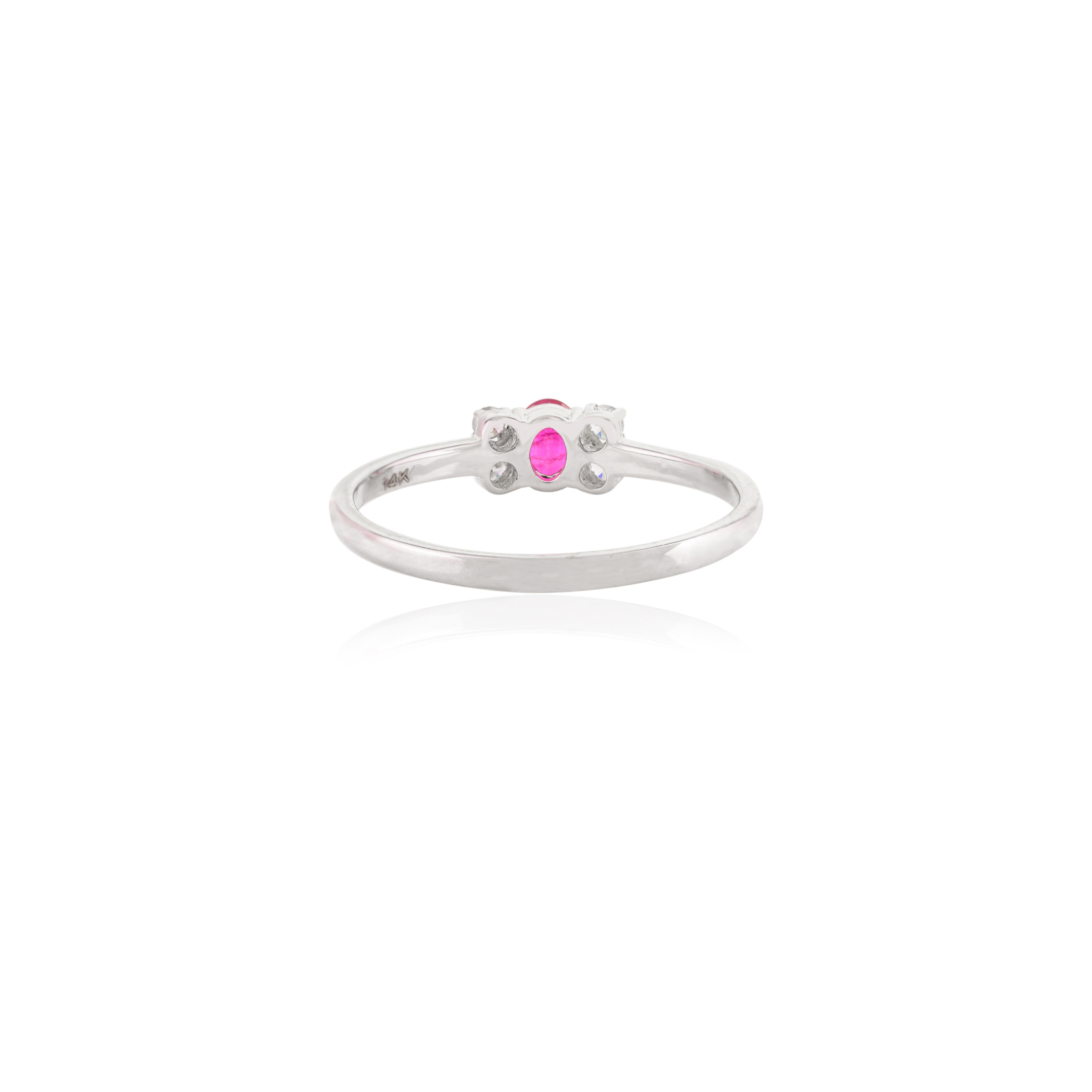 For Sale:  Delicate Ruby and Diamond Promise Ring Gift for Her in 14k Solid White Gold 3