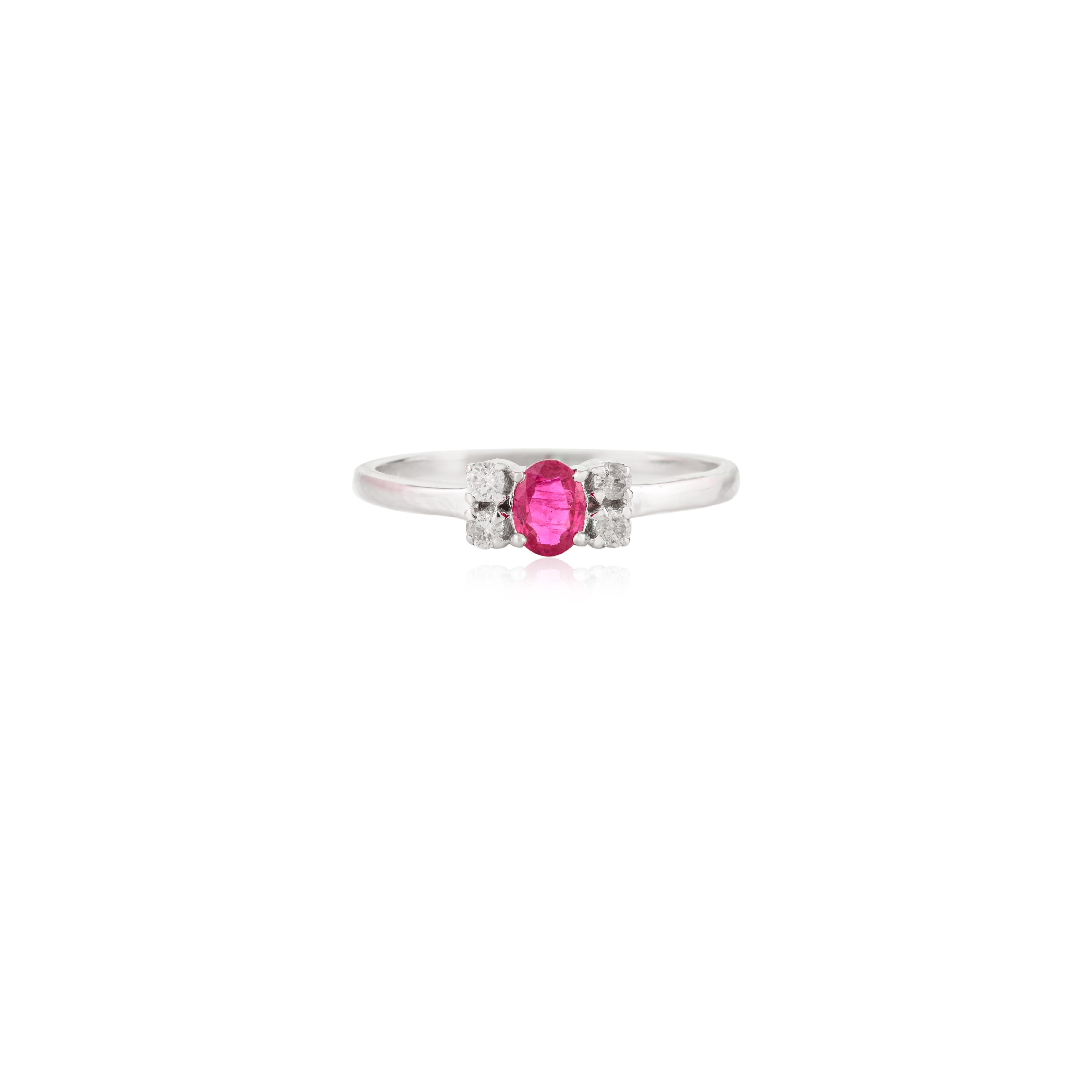 For Sale:  Delicate Ruby and Diamond Promise Ring Gift for Her in 14k Solid White Gold 5