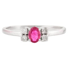 Delicate Ruby and Diamond Promise Ring Gift for Her in 14k Solid White Gold