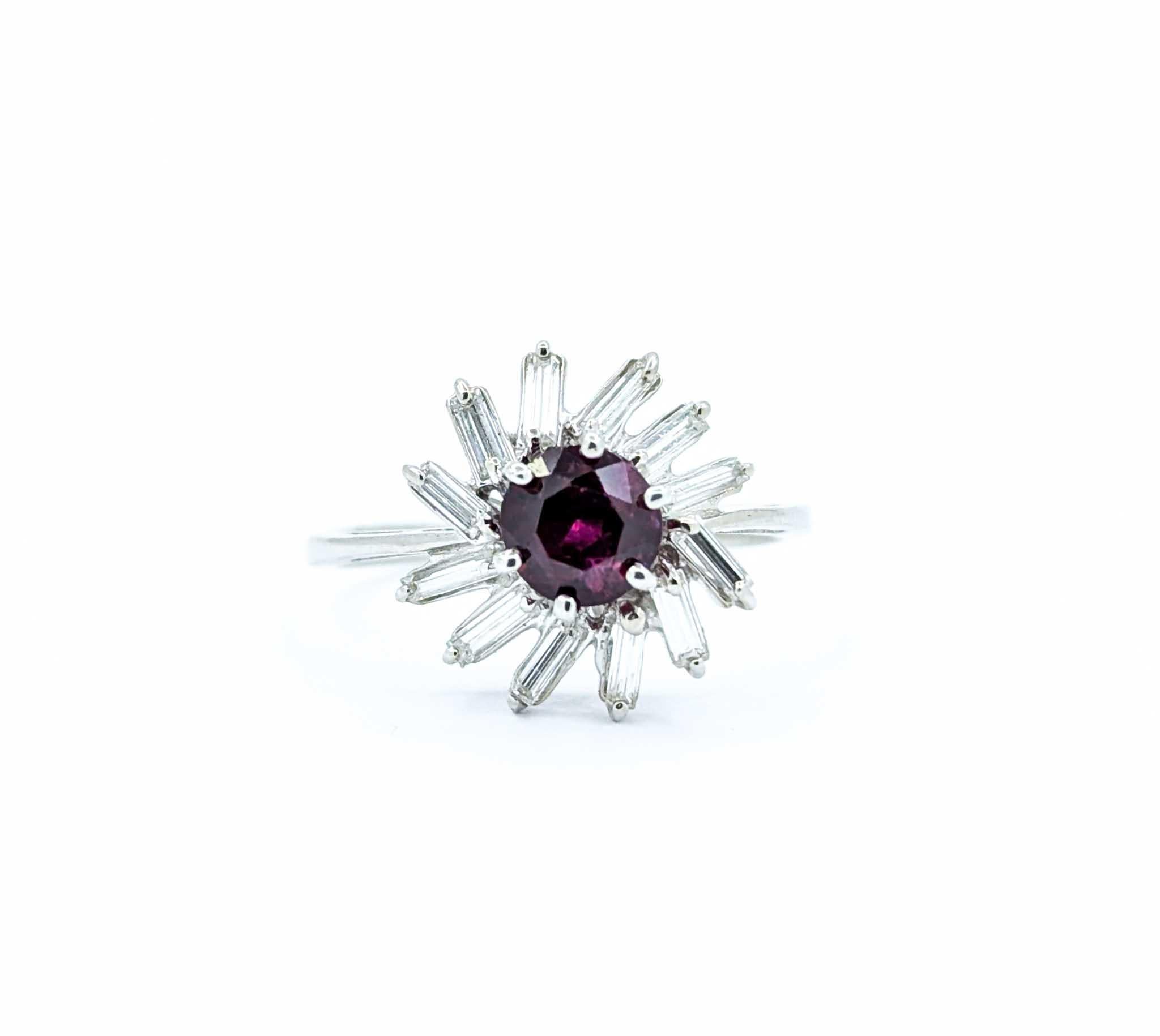 Delicate Ruby & Diamond Swirl Ring in 18k White Gold For Sale 4