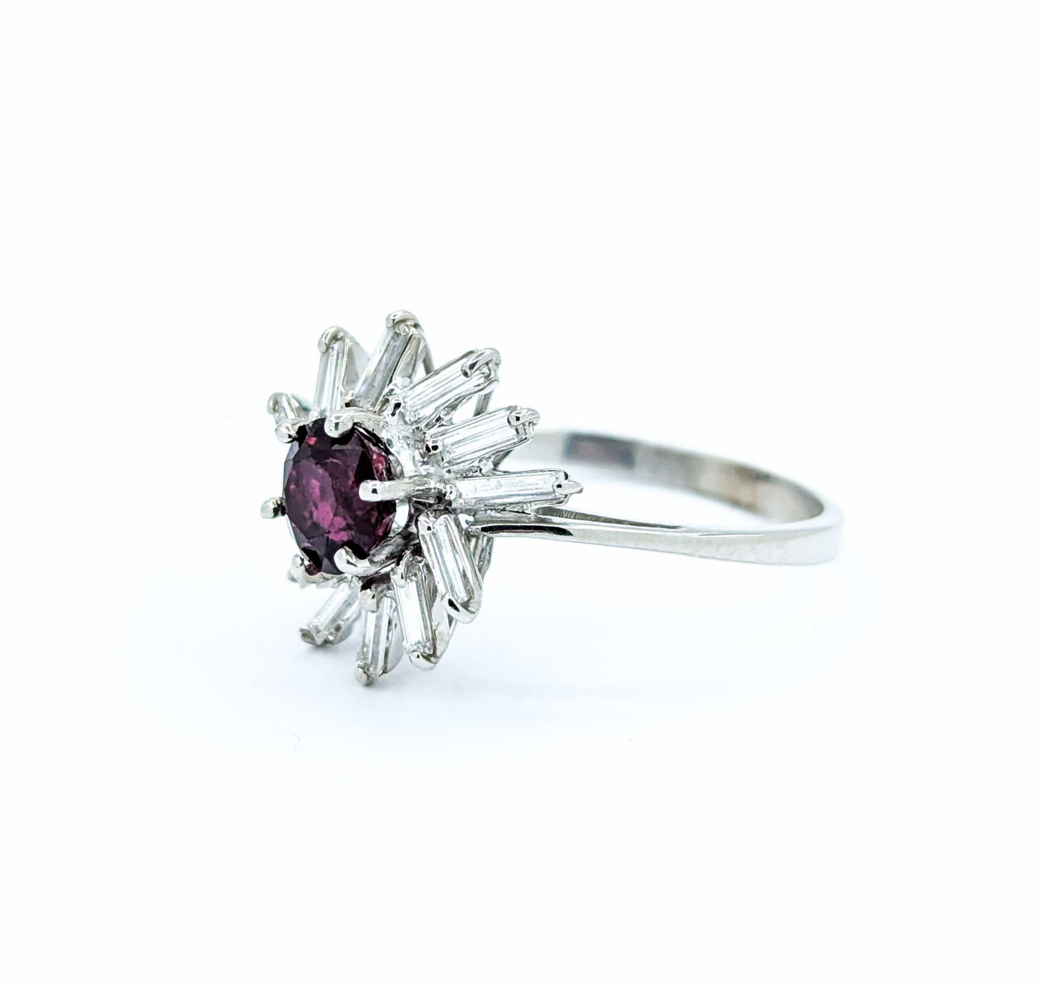 Delicate Ruby & Diamond Swirl Ring in 18k White Gold For Sale 3