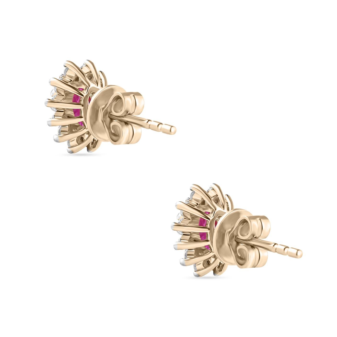 Boucles d'oreilles en or jaune 14k avec diamant et halo de rubis Cadeau de fête des mères Neuf - En vente à New York, NY
