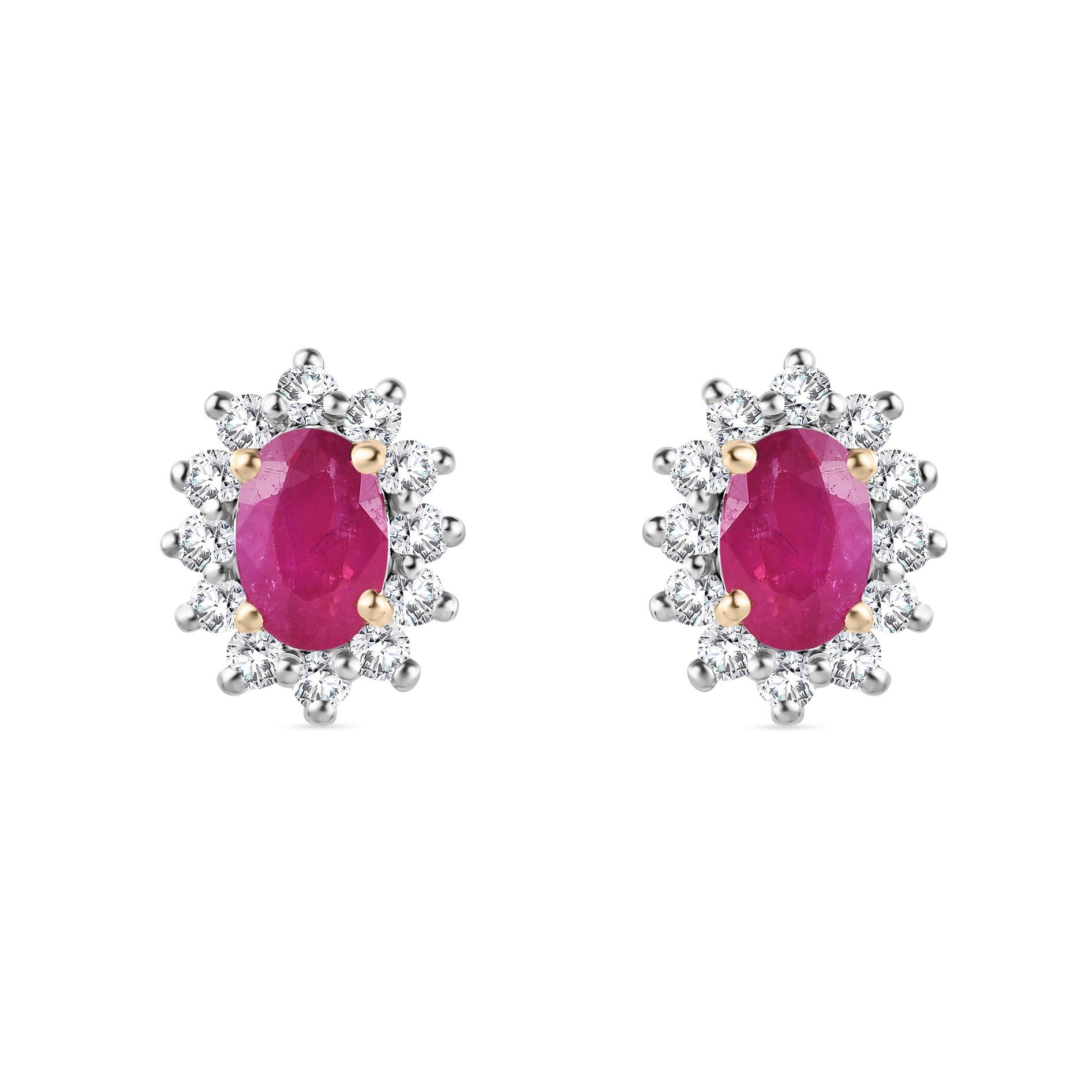 Boucles d'oreilles en or jaune 14k avec diamant et halo de rubis Cadeau de fête des mères en vente 3