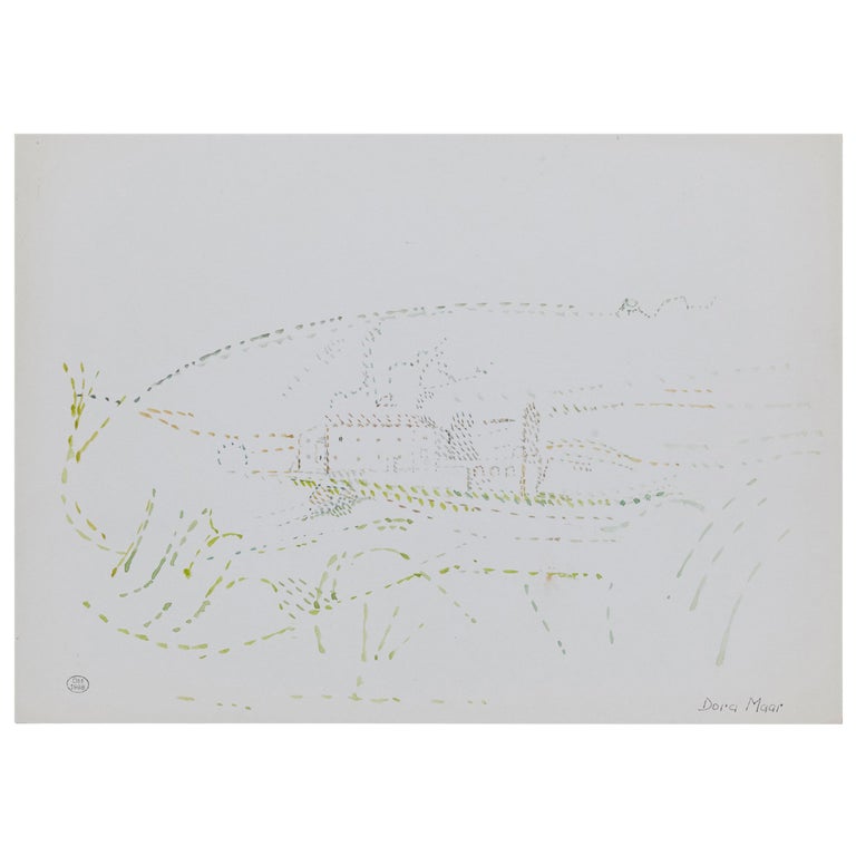 Zarte signierte pointillistische Farbzeichnung von Dora Maar, um 1960 im Angebot