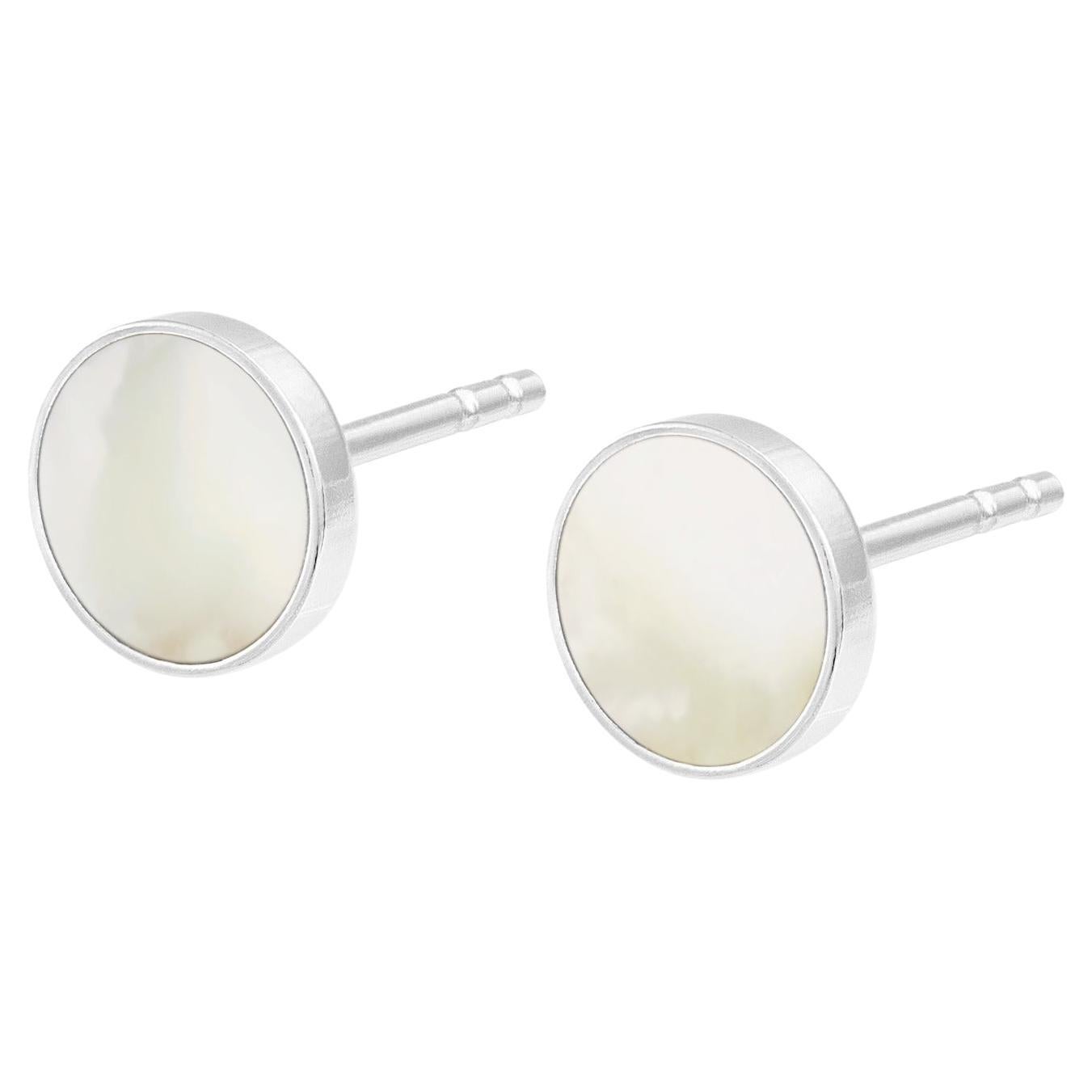 Delicate silver opal stud earrings - minimal elegance For Sale