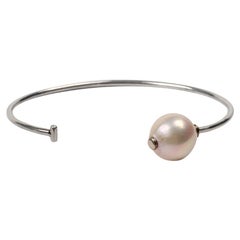 Delicate Silver pearl bracelet bangle