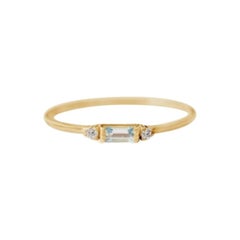 Delicate Slim Aquamarine Baguette Ring, Stackable Ring, Valentines Gift, 18k