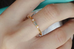Delicate Slim Aquamarine Baguette Ring, Stackable Ring, Valentines Gift 18 Karat