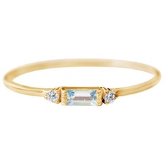 Delicate Slim Aquamarine Baguette Ring, Stackable Ring, Valentines Gift, 14k