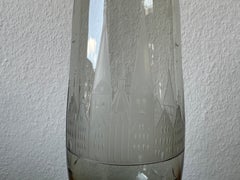 Delicate Smoky Grey Glass Vase by Carl Rotter, Lübeck Skyline Engraving