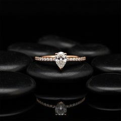 Delicate Solitaire 14K (or 18k upon request) Rose Gold Pear Diamond Ring