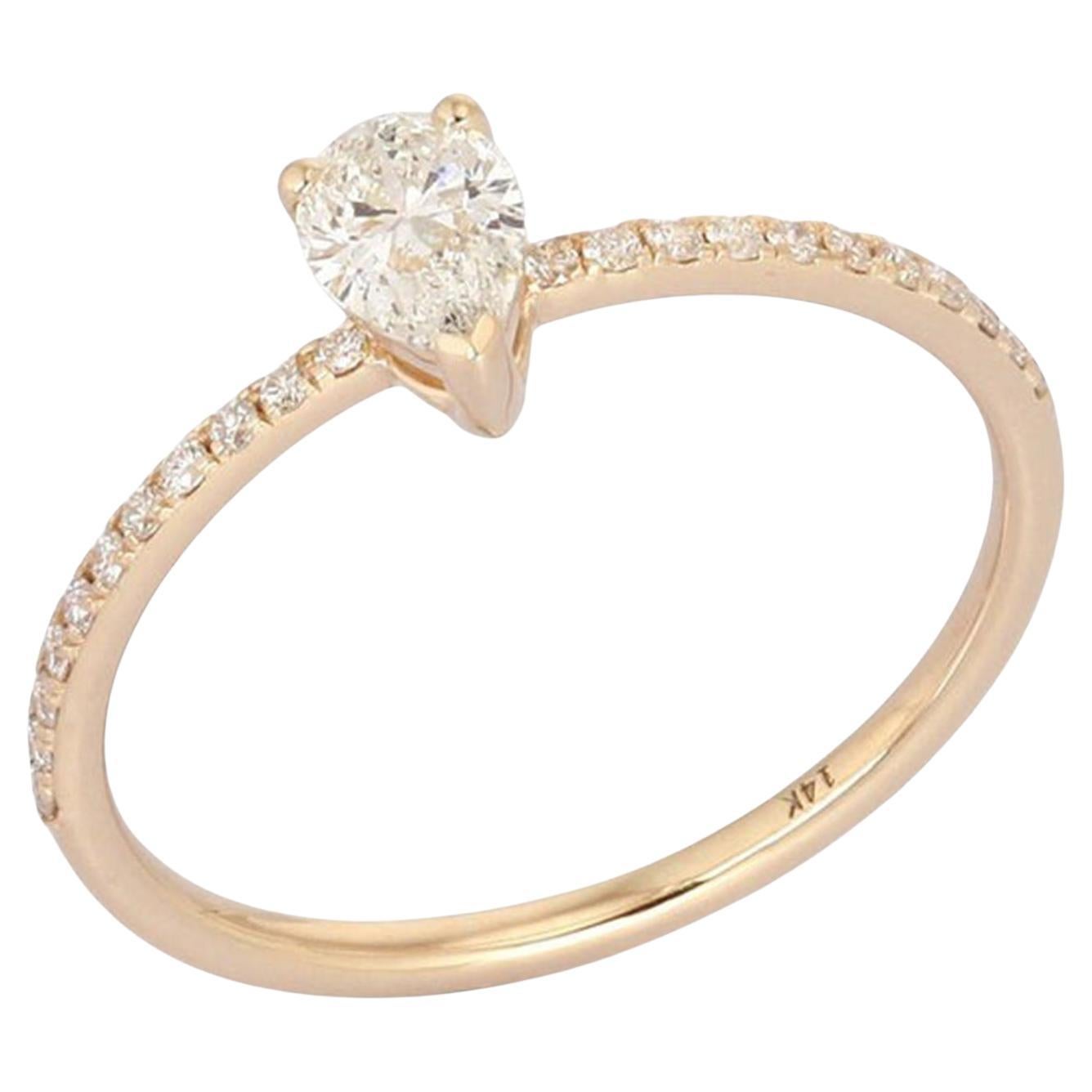 in vendita:  Delicato anello solitario in oro rosa 14 carati (o 18 carati su richiesta) con diamante a forma di pera