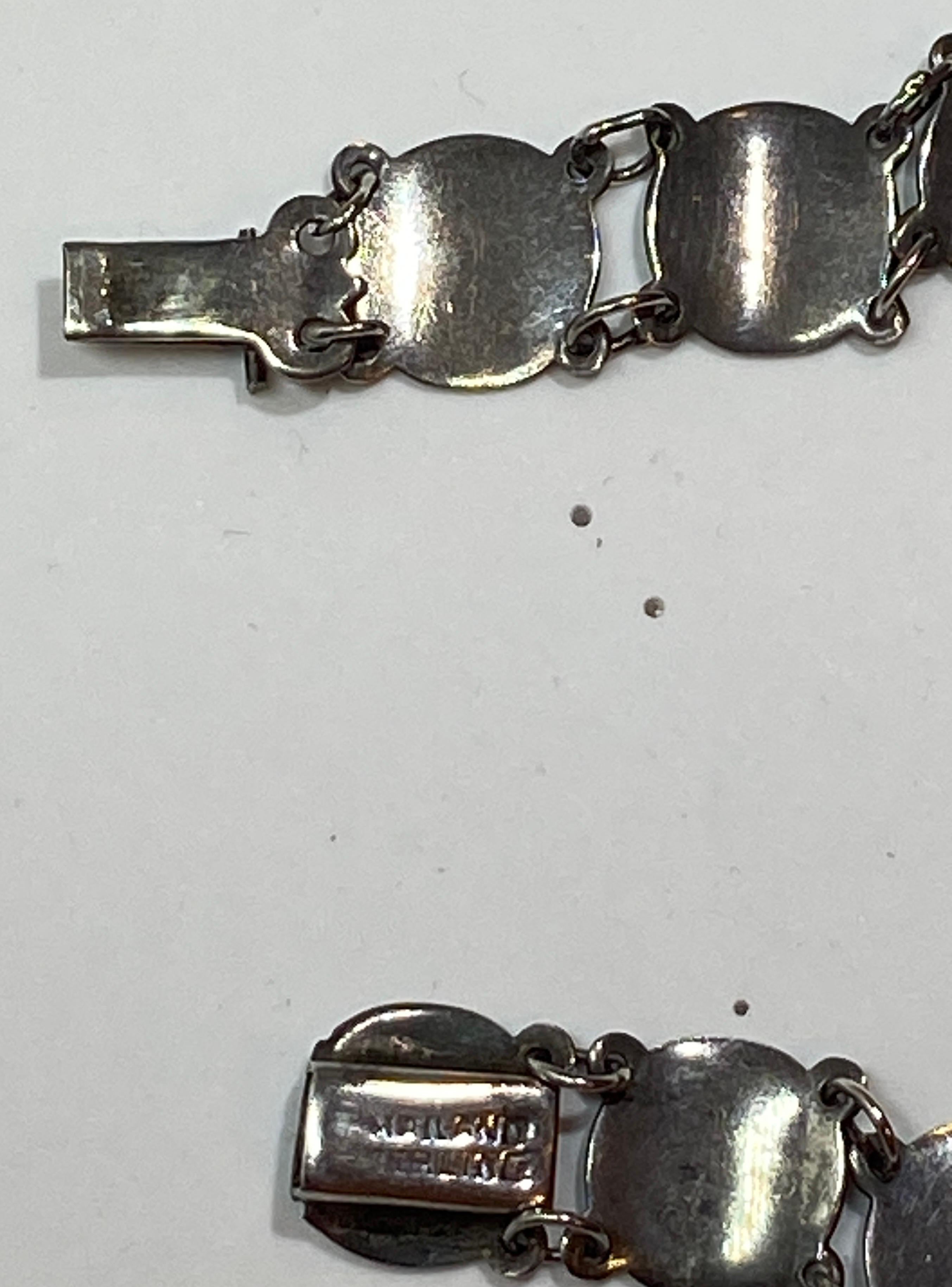 Delicate Sterling Silver With Floral Enamel Link Bracelet For Sale 3